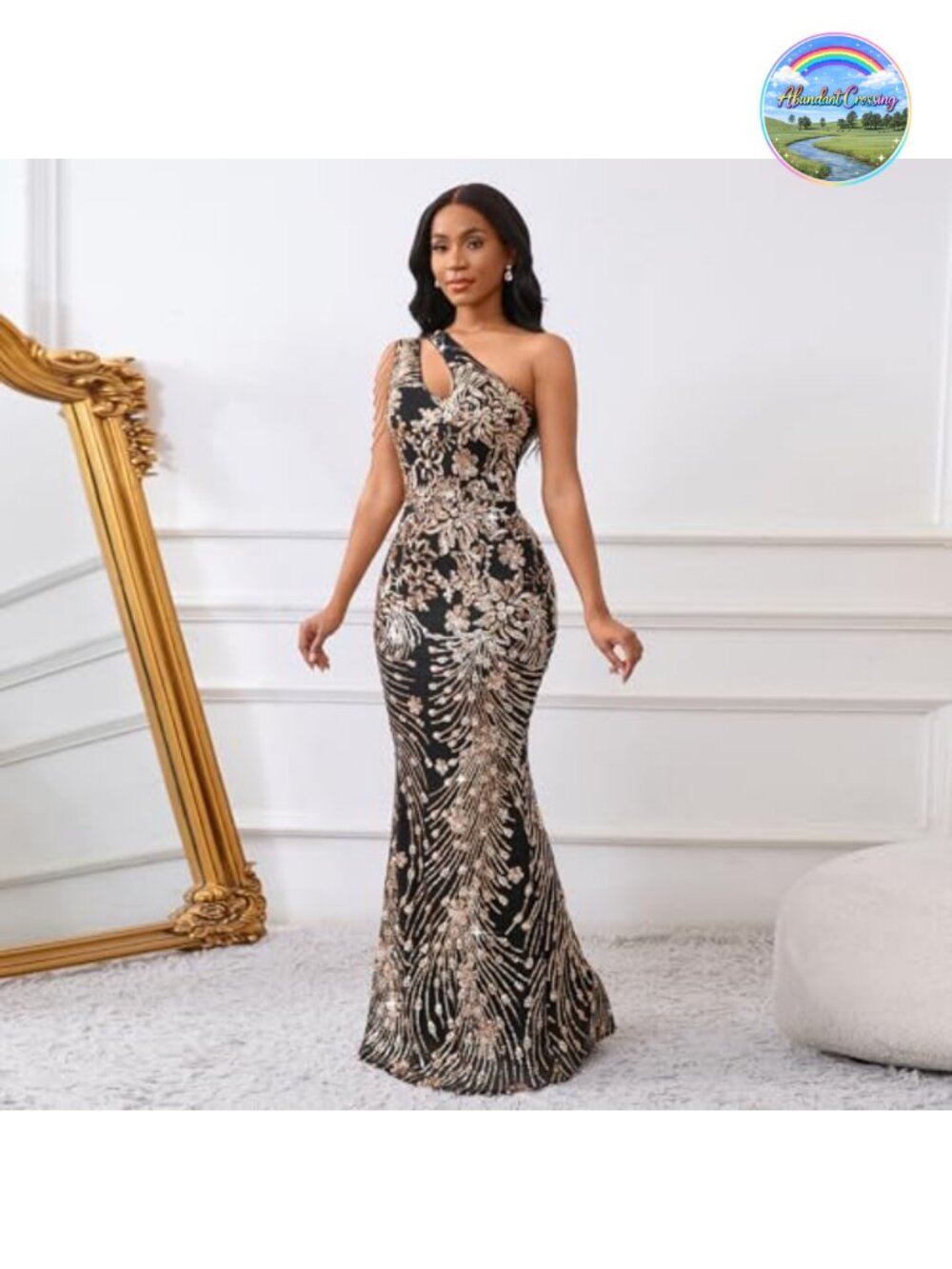 Sequin One Shoulder Mermaid Bodycon Maxi Formal Evening Dress - Picture 2 of 6
